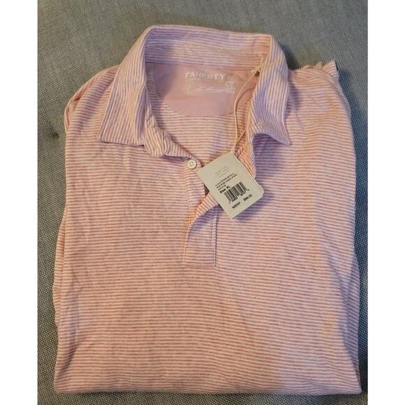 Faherty Shirt Mens XL Polo Orange Stripes Cloud Cotton Preppy Knit Golf Tee New - Picture 1 of 5
